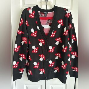 Plus sz 2X Black n Red Mushroom Sweater ugly holiday button up with hearts ❤️♥️